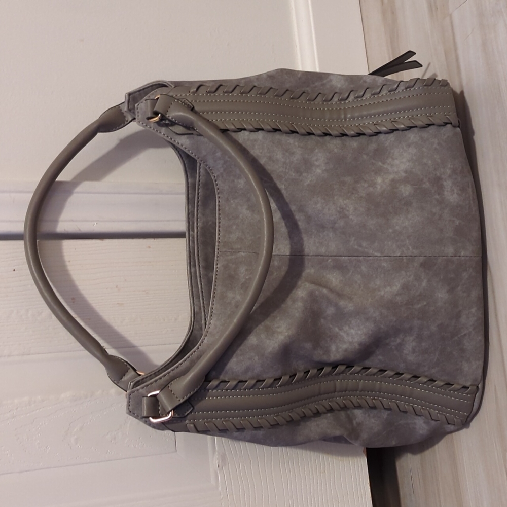 Light gray suede shoulder bag